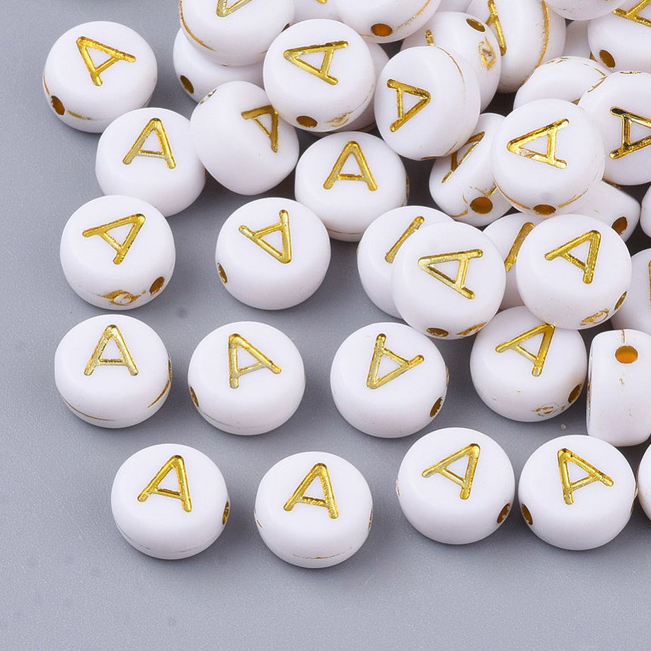 Gold Letter Beads w/white | 200 pieces - Kandi Beads