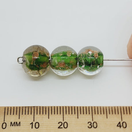 10mm Round (10) - Green w. Aventurine - Vintage Handmade Glass Lampwork Beads