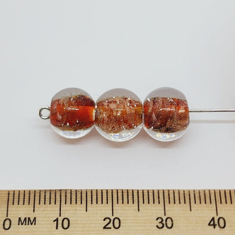 10mm Round (10) - Burnt Orange w. Aventurine - Vintage Handmade Glass Lampwork Beads