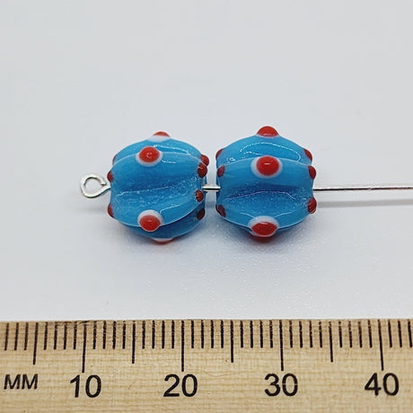 10mm Melon Bead (10) - Turquoise Blue Opaque - Vintage Handmade Glass Lampwork Beads