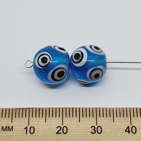 10mm Eye Bead (10) - Blue Transparent - Vintage Handmade Glass Lampwork Beads