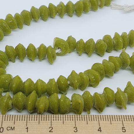 Triangle Rondelle - Peridot Green Opaque - Java Glass Lampwork Beads - (1 strand)