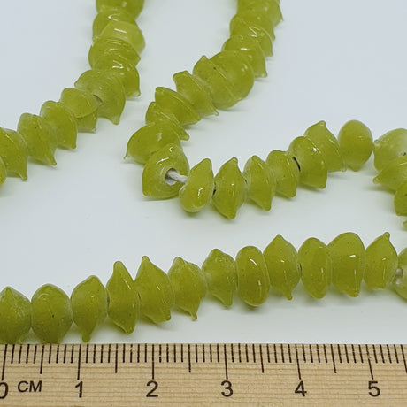 Triangle Rondelle - Pine/Lime Opaque - Java Glass Lampwork Beads - (1 strand)