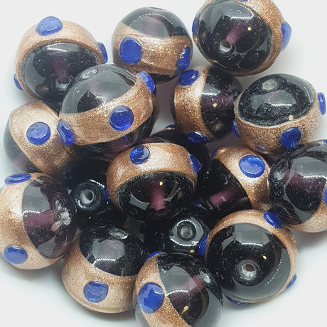 14mm Round (10) - Transparent Purple w. Aventurine & Blue - Glass Vintage Replica Trade Beads