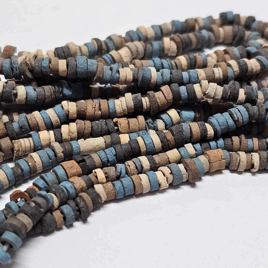 6 online Strands Vintage Egyptian Faience Mummy Beads Lot Egypt Bead Green Blue Brown