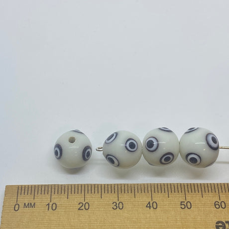 10mm Eye Bead (10) - Opaque White - Vintage Handmade Glass Lampwork Beads