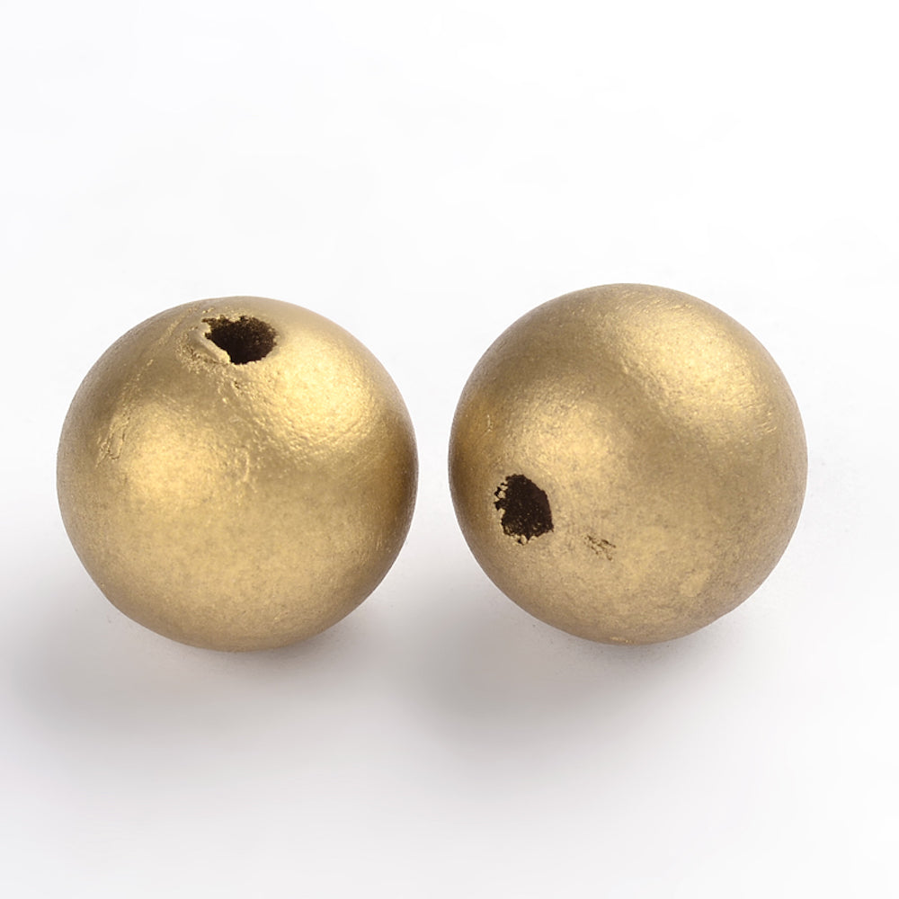 25mm Gold Wood Bead w. 5mm Hole (25)