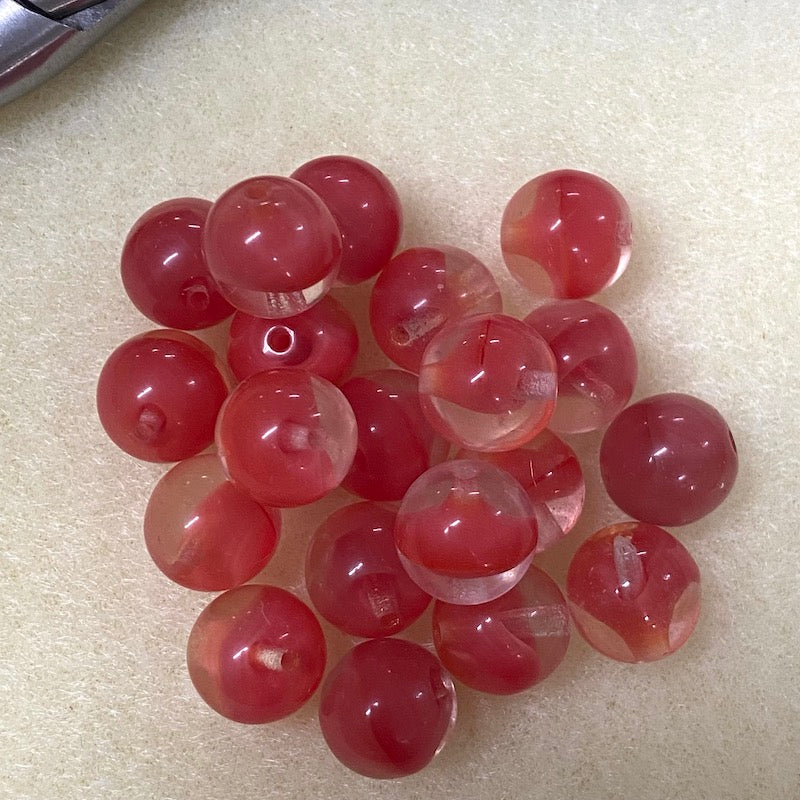 10mm Round Czech Glass Beads (25) - Tomato Red Givre - Bead Shack