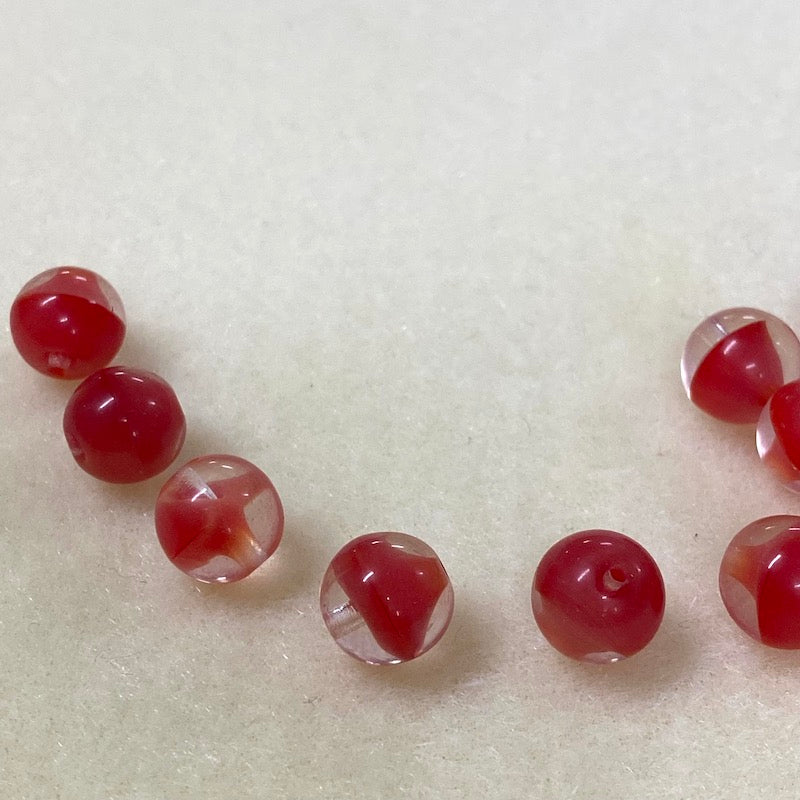 10mm Round Czech Glass Beads (25) - Tomato Red Givre - Bead Shack