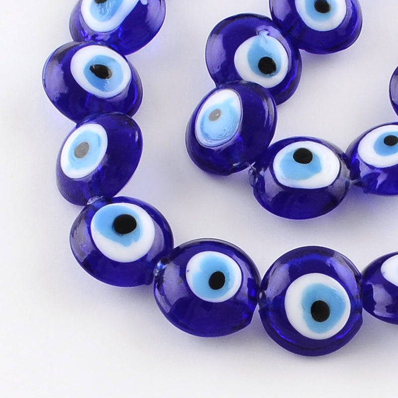 6/8/10mm Flat Round Shape Beads Colorful Evil Eye Lampwork Glazed